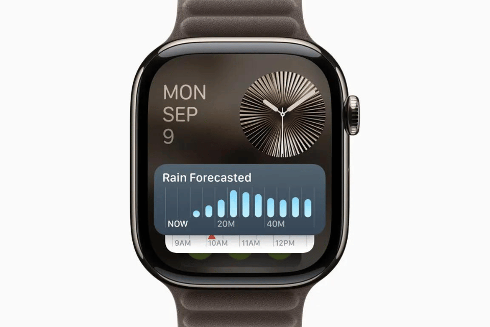 Apple Watch showcasing AI-powered translation and smart widgets in watchOS 11