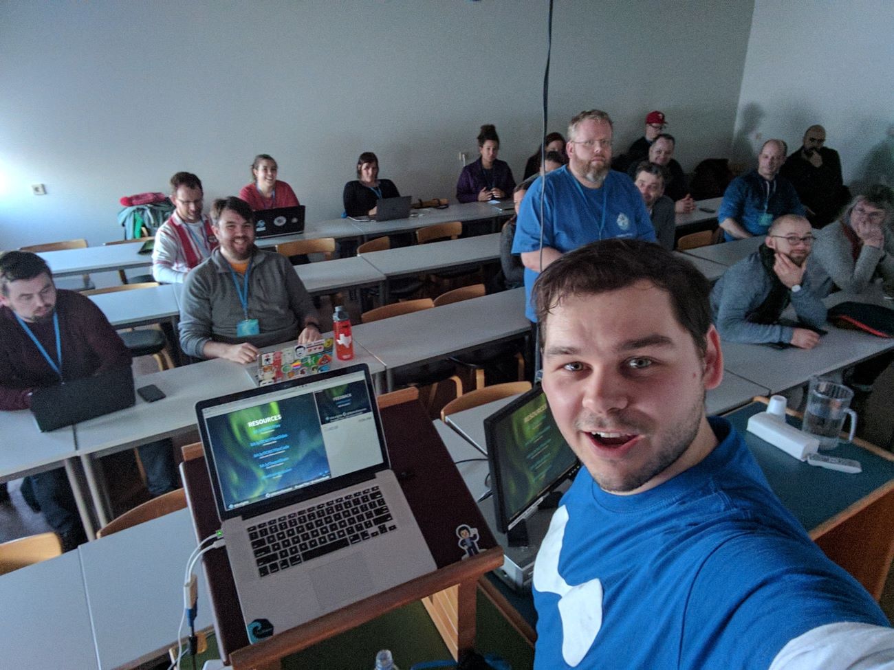 Mike-Presenting a session at DrupalCamp Iceland in 2017.