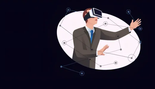 Illustration of a employee using a VR headset, symbolizing the use of AR/VR for immersive training in employee development and engagement in 2024.