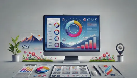 Modern CMS interface on a computer screen showcasing data visualization, analytics, and growth charts, highlighting the benefits of CMS-driven digital experiences for businesses.