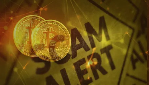 A warning about cryptocurrency investment scams, protecting businesses from financial losses and fraud.